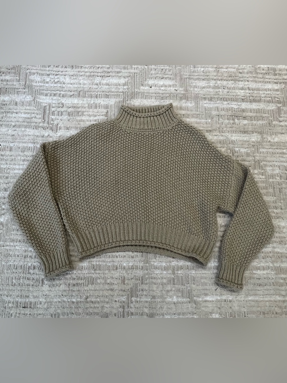 Elan Light Sage Color Cropped Chunky Knit Turtleneck Sweater Cozy Warm Sz Small